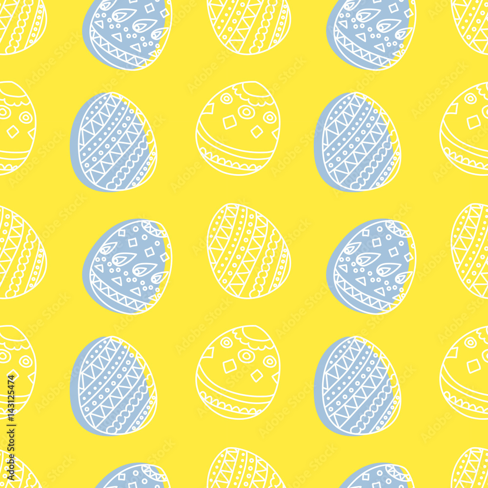 Bright yellow and blue seamless pattern with Easter eggs Bright yellow and blue seamless pattern with Easter eggs