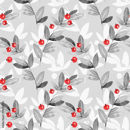 Floral seamless pattern. Branches and berries