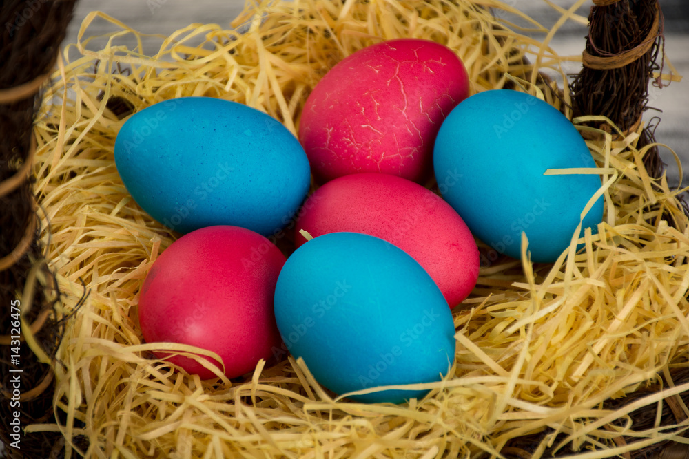 Blue and red colored easter eggs Blue and red colored easter eggs