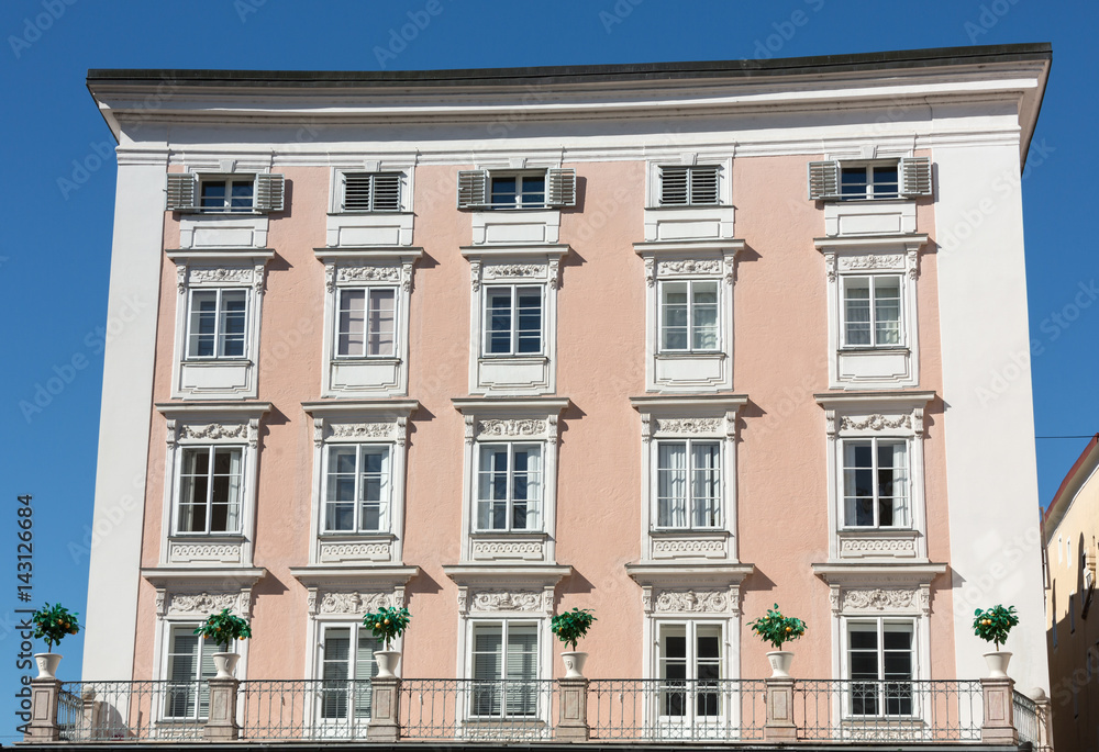 Facade of building in the historic centre of Salzburg. Austria