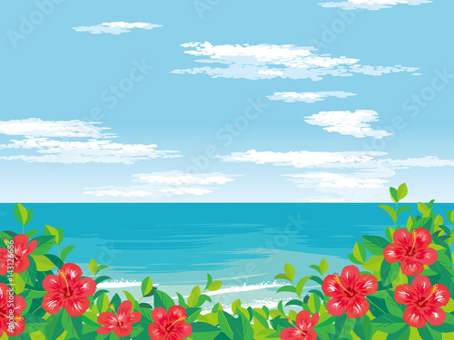 南国のビーチ　イラスト
