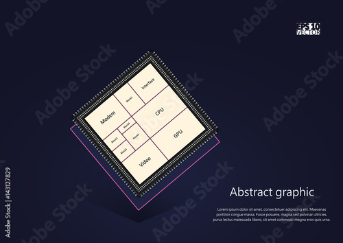 Processor and chip, engineering and tech, motherboard and computer design, vector illustration.