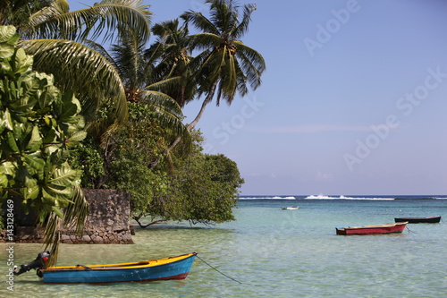 Seychellen Seychelles S  den south Boot mit Palmen