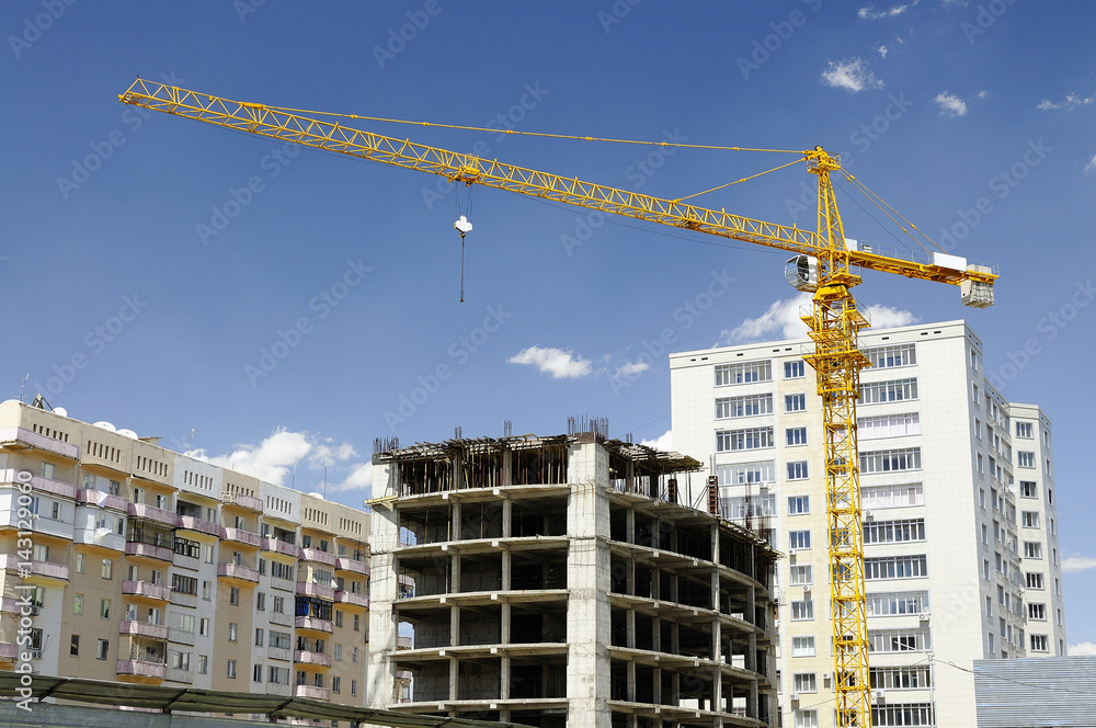 House building, construction crane