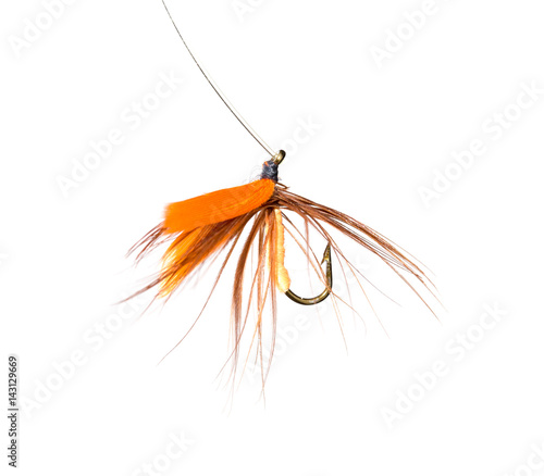 fly for fishing on a white background photo