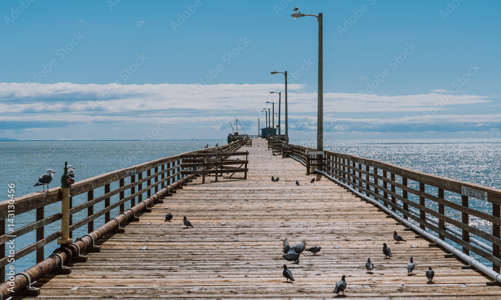Wood pier bridge in sunny California