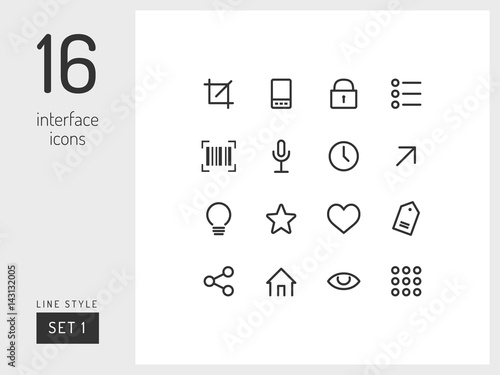 Set 3 of interface icons on the white background. Universal linear icons to use in web and mobile app.