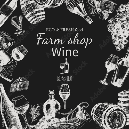 Vector illustration sketch wine and cheese.