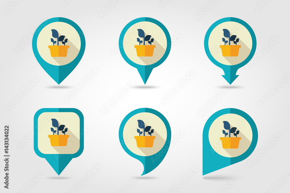 Plant in pot flat pin map icon, garden, flowerpot Plant in pot flat pin map icon, garden, flowerpot