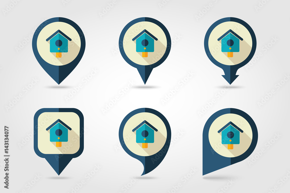 Nesting box, bird-house flat vector pin map icon Nesting box, bird-house flat vector pin map icon
