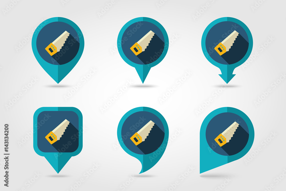 Hand saw flat vector pin map icon Hand saw flat vector pin map icon