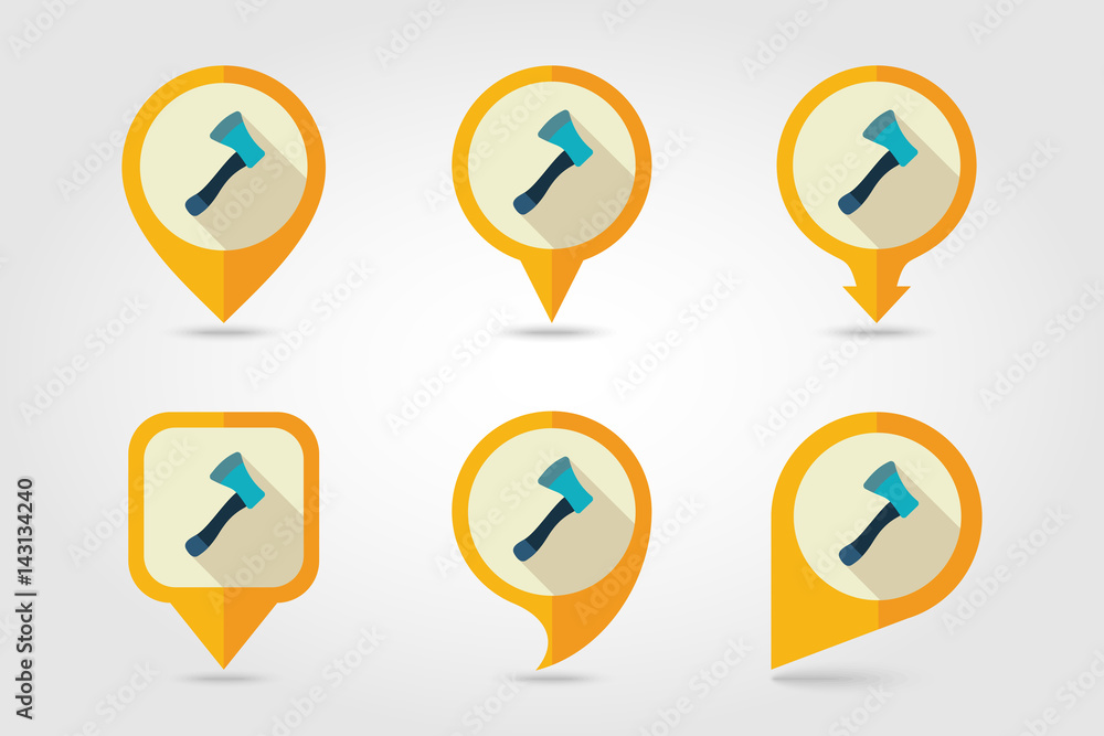 Axe, ax, hatchet flat vector pin map icon Axe, ax, hatchet flat vector pin map icon