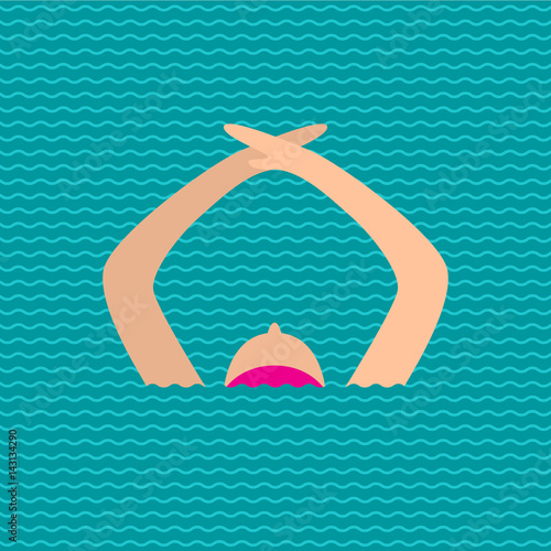 Woman athlete on the performance of synchronized swimming performing art elements