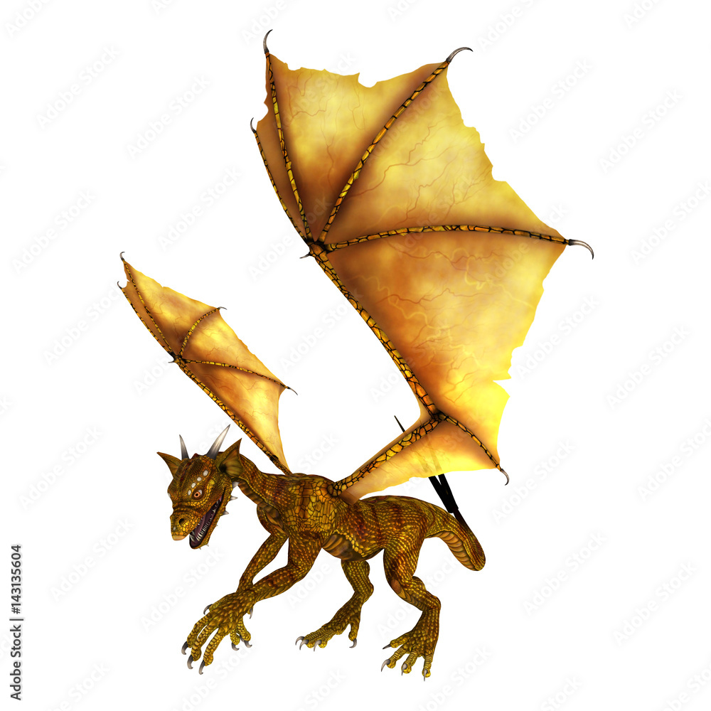 Fototapeta premium 3D Rendering Golden Dragon on White