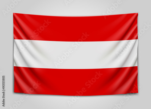 Hanging flag of Austria. Republic of Austria. National flag concept.