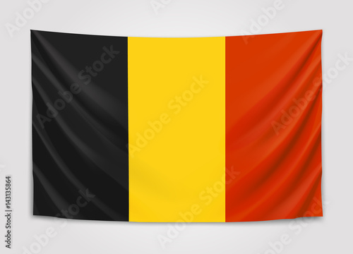 Hanging flag of Belgium. Kingdom of Belgium. National flag concept.