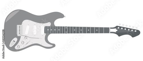 Electric guitar with strings isolated on white background.