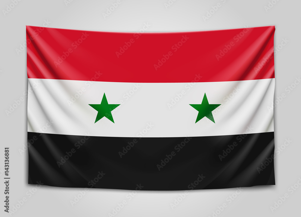 Hanging flag of Syria. Syrian Arab Republic. National flag concept. Hanging flag of Syria. Syrian Arab Republic. National flag concept.