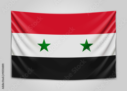 Hanging flag of Syria. Syrian Arab Republic. National flag concept.