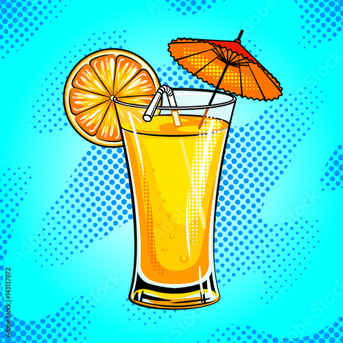 Summer cocktail pop art vector illustration