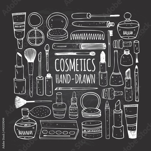 Cosmetics set in doodle style