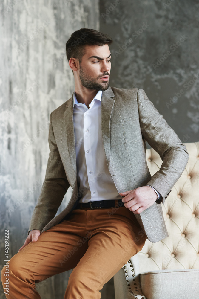 Italian Style Suit Jacket Vest Pants - Milk Brown