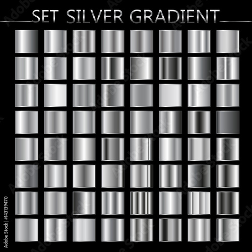 Set of silver gradients.Metallic squares collection,Vector illustration.