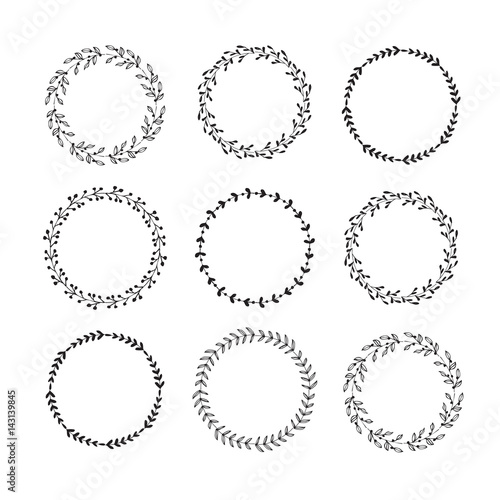 Hand drawn set of floral wreaths