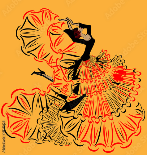 abstract yellow image of girl flamenco