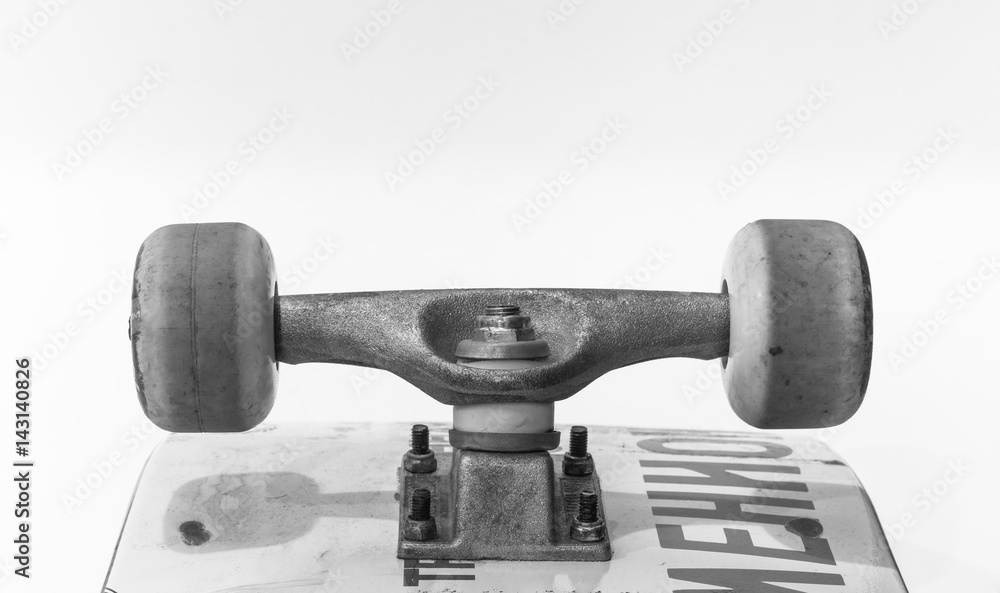 Skateboard isolated on white background. Black and white photography. Skateboard isolated on white background. Black and white photography.