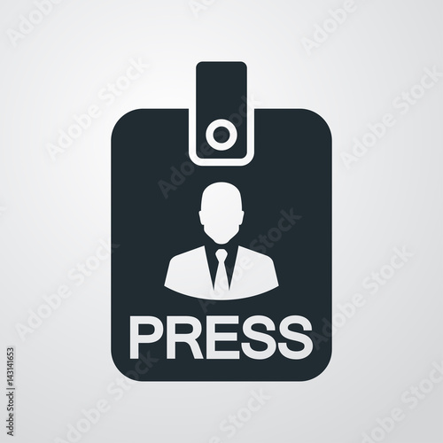 Icono plano acreditacion de prensa vertical en fondo degradado