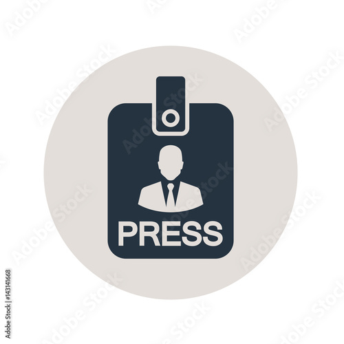 Icono plano acreditacion de prensa vertical en circulo gris