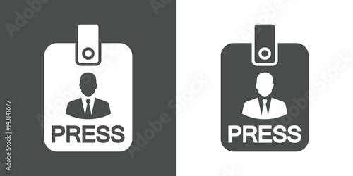 Icono plano acreditacion de prensa vertical gris y blanco