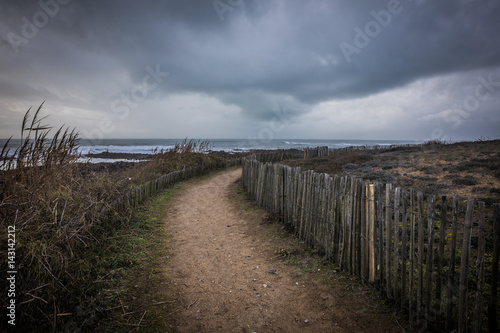 Chemin sur la c  te sauvage de la Chaume par mauvais temps  Les Sables d Olonne  France 