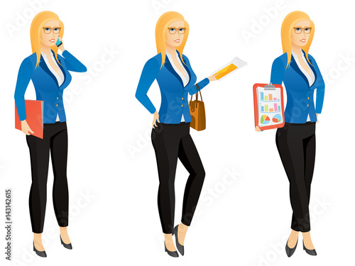 Cartoon sexy young business woman or secretary in various poses.