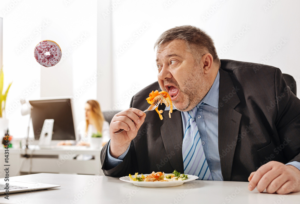 Uncontrolled excessive employee dreaming about some sweets Uncontrolled excessive employee dreaming about some sweets