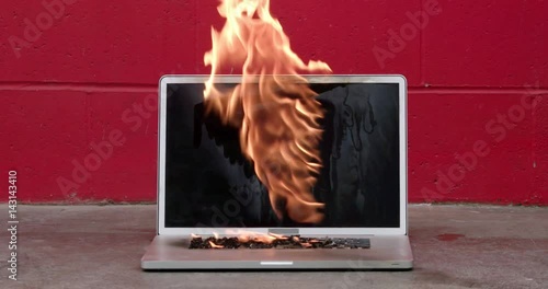 Laptop computer screen bursting into flames