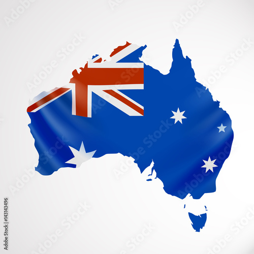 Hanging Australia flag in form of map. Commonwealth of Australia. National flag concept.
