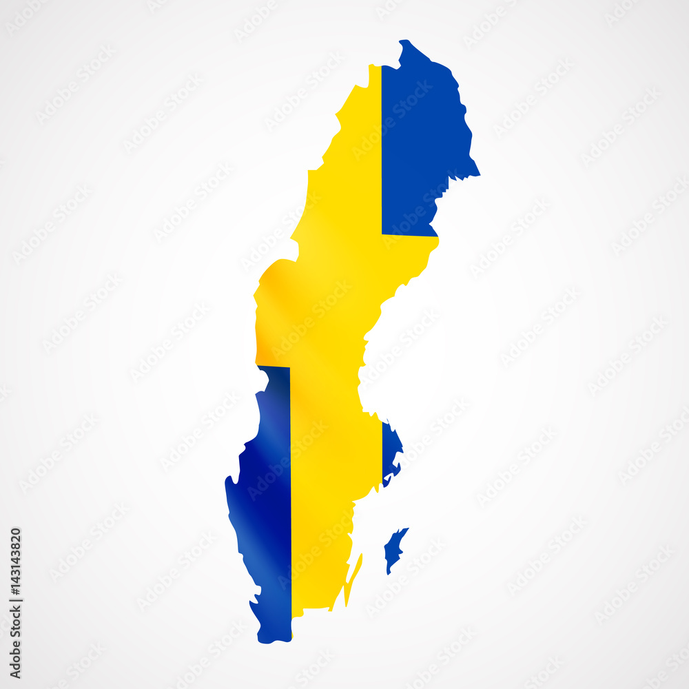Obraz premium Hanging Sweden flag in form of map. Kingdom of Sweden. National flag concept.