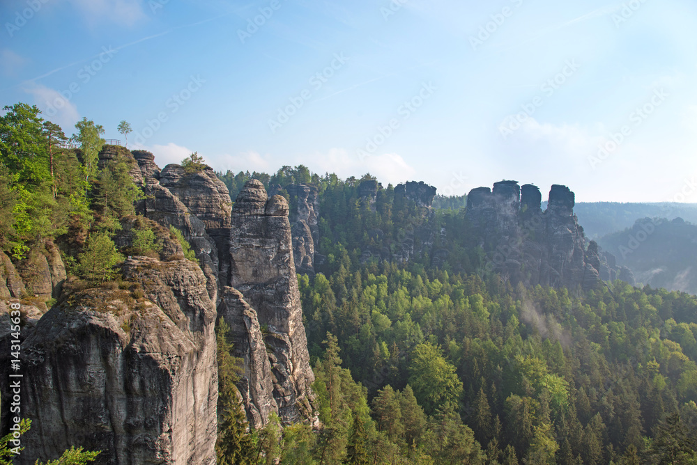 Mystical landscape with rocks near Rathen, Germany, Europe (Sachsische Schweiz)