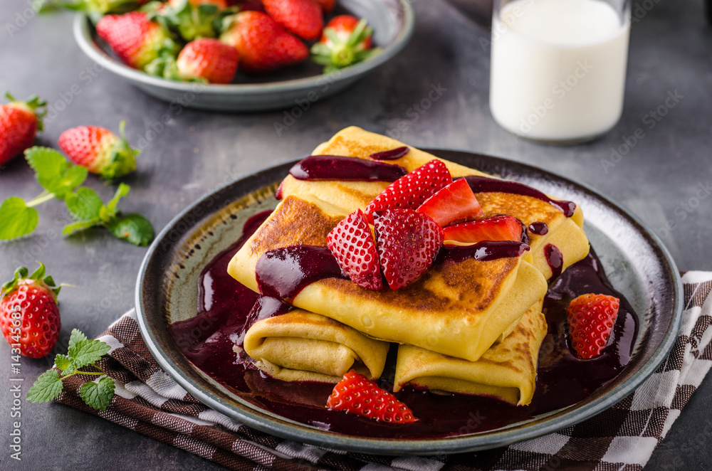 Filled pancakes with strawberries Filled pancakes with strawberries