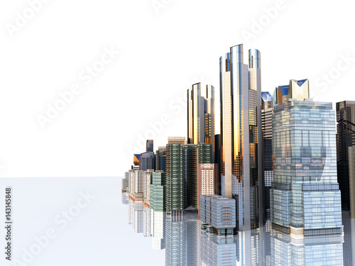 panorama cityscape modern high-rise buildings panorama of the central part of the city 3d rendering on white