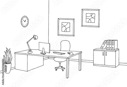 Office graphic black white interior sketch illustration vector