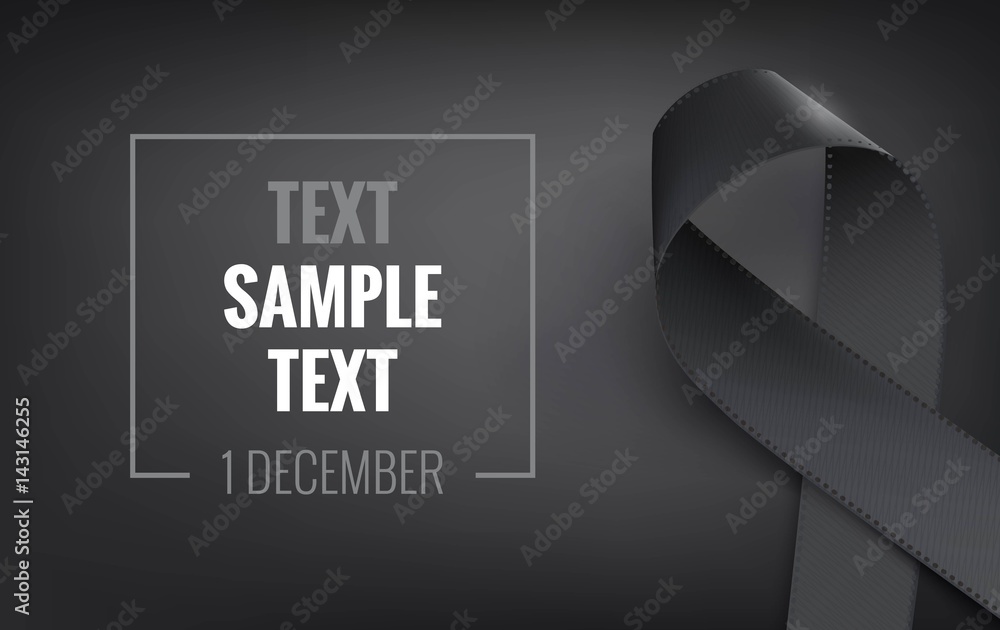Plakat Realistic black awareness ribbon, isolated on white. Mourning and melanoma symbol. Vector illustration