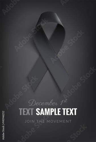 Photo Realistic black awareness ribbon, isolated on black