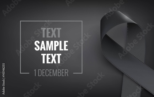 Realistic black awareness ribbon, isolated on white.  Mourning and melanoma symbol. Vector illustration photo