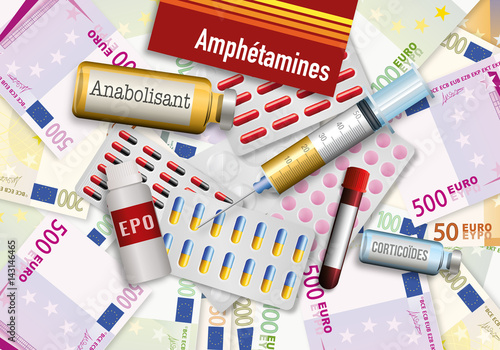 Dopage - sport - cyclisme - athlétisme - médicament - seringue - Billets de banque