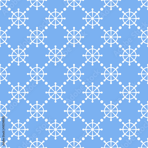 Blue seamless pattern with white handwheels. Vector