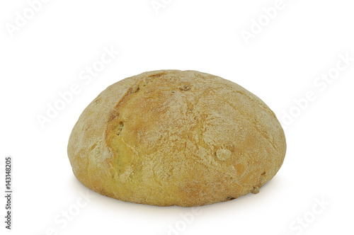 Round Loaf of bread (Ciabatta) isolated on white background