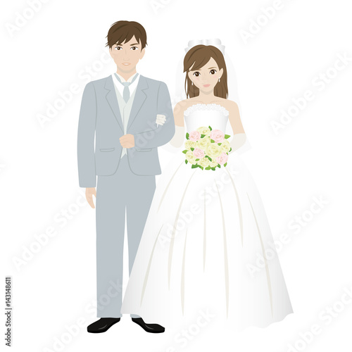 腕を組む新郎新婦